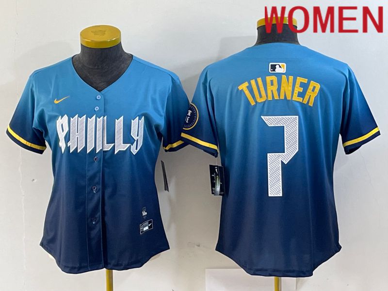 Women Philadelphia Phillies 7 Turner Blue City Edition Nike 2024 MLB Jersey style 1